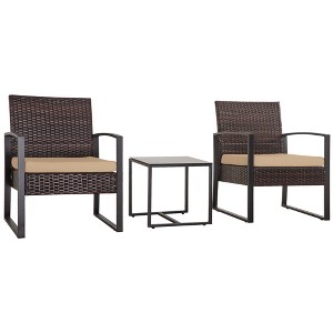 Maliang 3 Piece Outdoor PE Wicker Furniture Set, Patio Brown Rattan Sectional Sofa Couch with Washable Cushions - 1 of 4