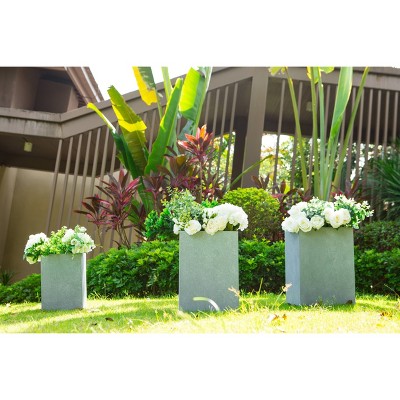Set of 3 Slate Gray Lightweight Concrete Square Planters