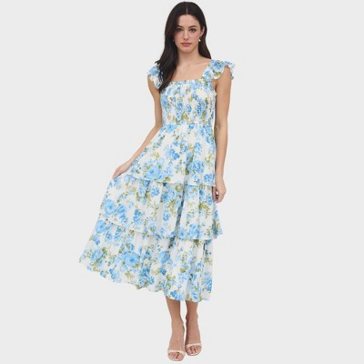 August Sky Women's Smocked Floral Tiered Midi Dress