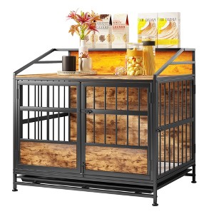 Racxily Multi-function Furniture Style Dog Crates with Storage, Dogs Crate Furniture Large Wooden Dog Kennel w/ Double Doors - 1 of 4