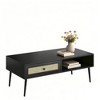 MAYEERTY 47-Inch Black Modern Coffee Table - Wooden 2-Tier Rectangular Center Table with PVC Rattan Door Drawer - 4 of 4