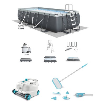 Intex Rectangular Ultra XTR Frame Swimming Pool w/Pump, Cleaner Robot Vacuum w/ 21 Ft Hose and Above Ground Pool Maintenance Kit for 800 GPH