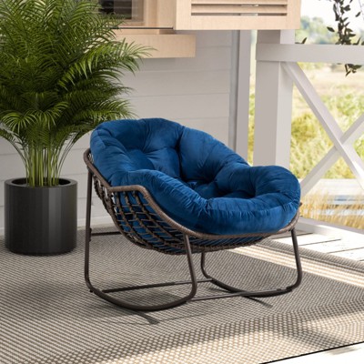 SKRAN Outdoor Rattan Rocking Chair,Padded Cushion Rocker Recliner Chair Outdoor for Front Porch, Living Room, Patio, Garden