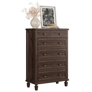 47 Inch Tall Dresser for Bedroom, 6 Drawer Wood Chest with Carved Handles,  Vintage Storage Cabinet with Tapered Legs, Anti-Tip Safety - Dark Brown :  Target