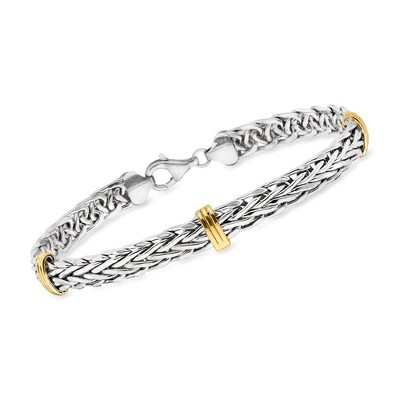 Ross-Simons Sterling Silver and 14kt Yellow Gold Wheat Bracelet