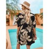 Women's Boho 2 Piece Outfits Tropical Open Front Blouse and Shorts Set - 4 of 4