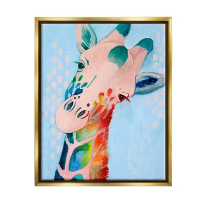 Stupell Industries Colorful Abstract Giraffe Animal Rainbow Blue Drawing