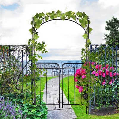 Outsunny 7' Steel Garden Arbor Arch with Scrollwork Doors for Ceremony Weddings Party Backyard Lawn