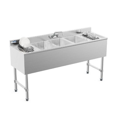 winado 3 Compartment 304 Stainless Steel Bar Sink With Double Drainboard
