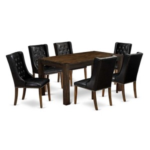 HomeStock 7-Piece Distressed Jacobean Finish Solid Wood Top Dining Table with 6 Chairs - 1 of 4