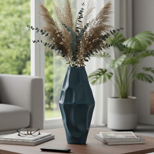 Contemporary Sculpted Geometric Ceramic Table Vase - Unique Home Decor Accent for Tabletop Decoration, Entryway, and Living Room Styling - Teal - 1 of 4
