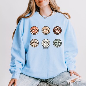Simply Sage Market S.W.Smiley Leopard Smiley Face Stacked Lightweight Garment Dyed Sweatshirt - 1 of 4