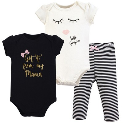 Image of Little Treasure Baby Girl Cotton Bodysuit and Pant Set, Mama