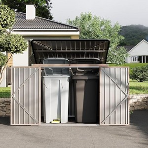 Color coated board+galvanized board outdoor storage outdoor tool room iron sheet room 6 * 8FT black roof+brown board - 1 of 1