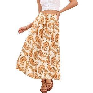 INSPIRE CHIC Women's Floral Summer High Waist Boho Paisley Print A-Line Zipper Trendy Maxi Skirts - 1 of 4