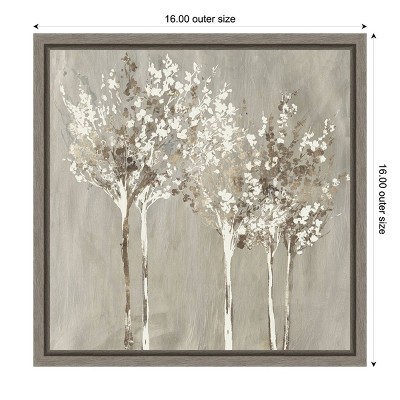 Dusky Trees 16" Square Framed Canvas Wall Art in Gray and Brown