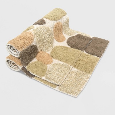 Khaki Pebble Pattern Cotton Bath Rug Set