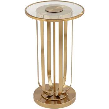 Studio 55D Blaine Modern Glam Luxe Metal Round Accent Table 14" Wide Gold Tempered Glass Tabletop for Living Room Bedroom Bedside Entryway Home Office