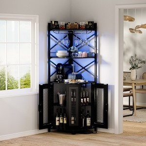 Aheaplus Home 5-layer Corner Wine Cabinet with LED Light Strip and Glass Rack, Corner Display Shelf with Power Socket - 1 of 4