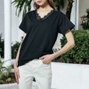 Anna-Kaci Women's V Neck Eyelash Lace Trim Top Loose Short Sleeve Blouse for Everyday Looks - 2 of 4