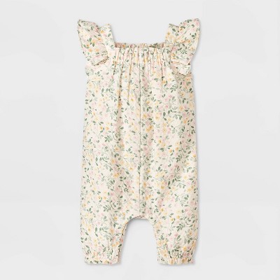 Baby Girls' Floral Gauze Romper - Cloud Island™ Cream 0-3M