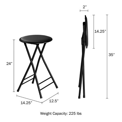 Black Metal 24-Inch Backless Folding Bar Stools, Set of 2
