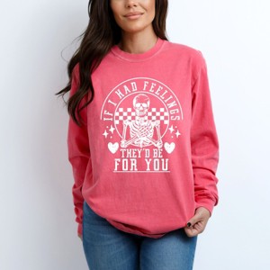 Simply Sage Market Valentine Feelings Skeleton Garment Dyed Long Sleeve - 2XL - Crunchberry - 1 of 4