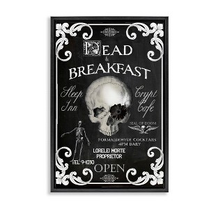 Stupell Industries Dead & Breakfast Spooky Skull Floating Frame Canvas Art - 1 of 4