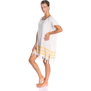 Soft 100% Turkish Cotton Swimsuit Cover Up Dress for Women Short Sleeve Beach Dress with Fringed Hem - 1 of 1