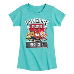Girls' - Paw Patrol - Pawsome Pups To The Rescue Rubble Chase Al Marshall Skye Fitted Short Sleeve Graphic T-Shirt - 1 of 4