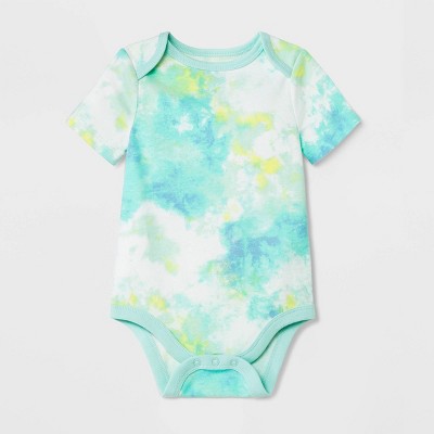 Image of Baby Boys' Tie-Dye Short Sleeve Bodysuit - Cat & Jack™ Aqua Blue Newborn