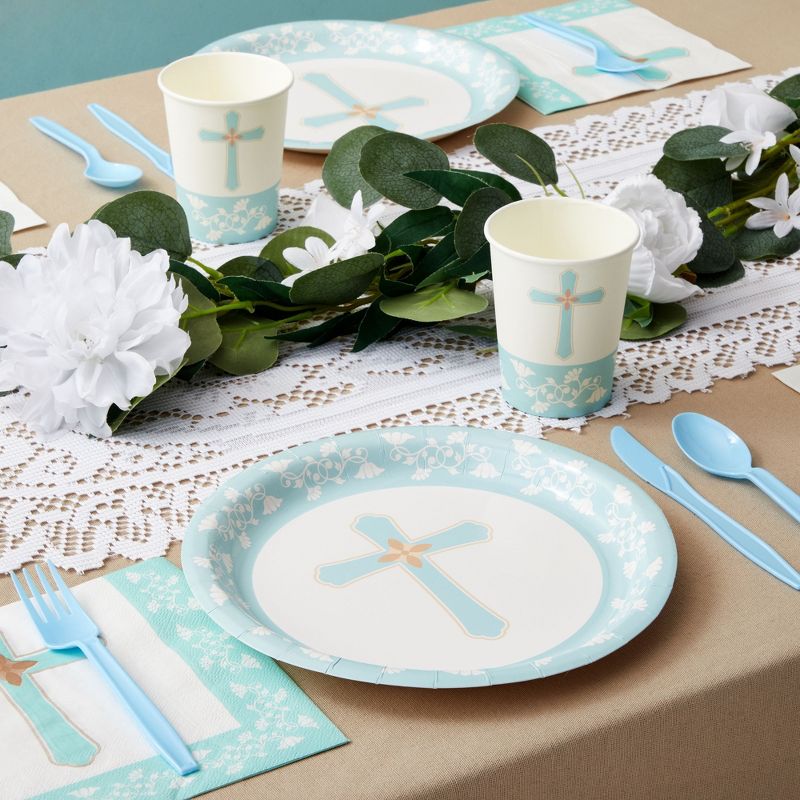 Juvale 144 Piece Baptism Decorations Tea Party Supplies, Includes Disposable Paper Plates, Napkins, Cups, Cutlery, 2 of 9