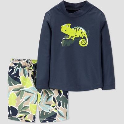 Toddler Boys' Chameleon Jungle Leaf Rash Guard Set - Just One You® made by carter's Green/Navy 12M