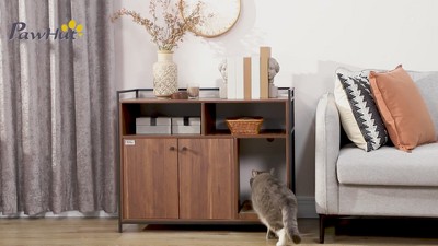 Brown Wood and Metal Freestanding Cat Litter Box Enclosure