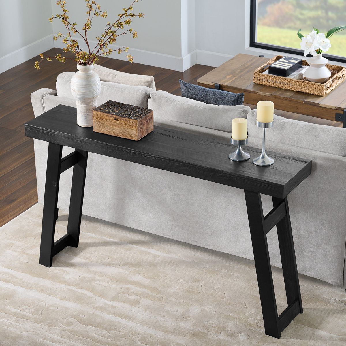 Alaterre Furniture Lawas Solid Wood Console Table - 56 Inch Modern Farmhouse Entryway Table