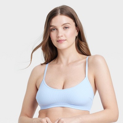 Women's Cotton Blend Scoop Ribbed Bralette - Auden™ Light Blue L