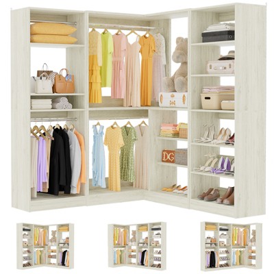 Aheaplus Corner Wardrobe Organizer System with Adjustable Shelves, Closet System with Hanging Rods