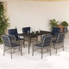 vidaXL 7-Piece Outdoor Patio Dining Set - Gray PE Rattan with Navy Blue Cushions, Tempered Glass Tabletop, Comfortable Seating, Easy-to-Maintain - 2 of 4