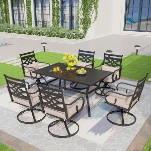 Captiva Designs 7pc Patio Dining Steel Table & Metal Chairs with Seat Cushions & Waist Pillows - 1 of 4