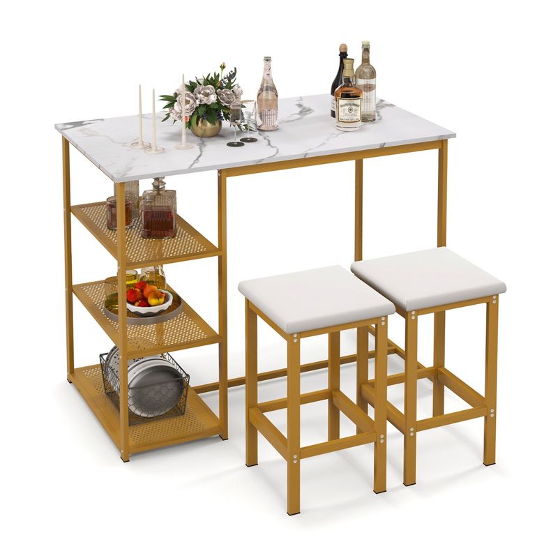 Costway 3PCS Bar Table Set Kitchen Counter Height Table 2 Stools Space Saving with Storage, 1 of 11
