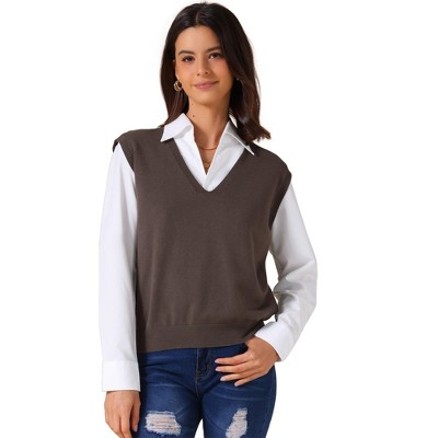 INSPIRE CHIC Women's V-Neck Sleeveless Uniform Classic Knitted Pullover Sweater Vest