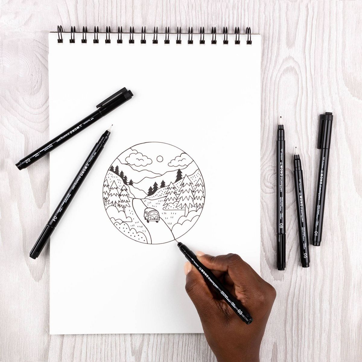 6ct MONO Drawing Pens Black - Tombow: Quick Drying, Durable Tip, Technical & Illustration Pens, Bold to Extra Fine Points - thumbnail 5