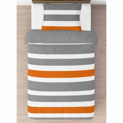 Gray and Orange Striped Twin Microfiber Comforter Set