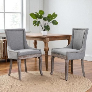 Mshliw Set of 2 Upholstered Dining Chairs with Bronze Nailhead Trim, Thick Padded Fabric Seats and Solid Wood Legs for Dining Room - 1 of 4