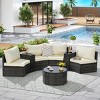 Outdoor Sofa Set, Sectional Half-Moon Sofa, PE Wicker Sofa With Cushions, Sofa Set with Tempered Glass Round Coffee Table-Coolbibila - 2 of 4