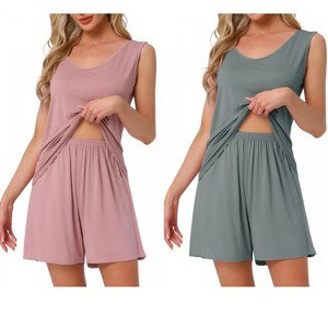 INSPIRE CHIC Women's 2 Pcs Cotton Soft Sleeveless Cami & Shorts Pajama Set - 1 of 4