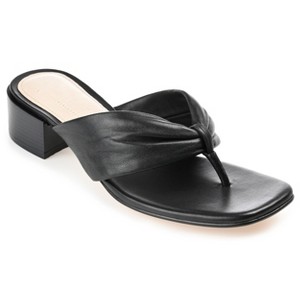 Journee Signature Womens Genuine Leather Francine Slip On Stacked Heel Sandals Black 8.5 - 1 of 4