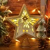 Aoibox 1 Piece 3D Wooden Star Christmas Tree Topper White Hollow Design LED Light 3 Modes 6 Hour Timer 7.87 x 8.86 Inch Holiday Decor - 2 of 4