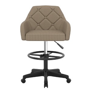 VECELO Home Office Desk Chair PU Leather Office Chair With Height Adjustable Seat Ergonomic Swivel Stool with Back and Arm Black/Beige/Gold - 1 of 4