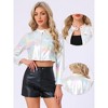 Allegra K Women's Stand Collar Metallic Zipper Cropped Party Club Long Sleeve Jackets - 2 of 4